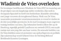 20010802 NRC.nl - Wladimir de Vries overleden
